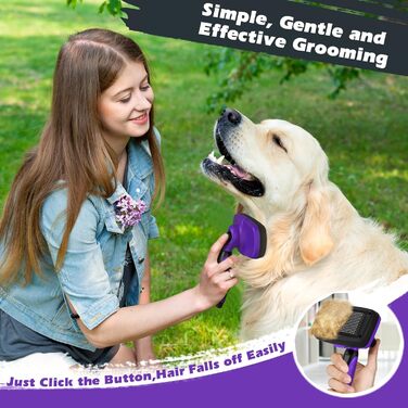 Щітка для собак, вичісуюча, для видалення шерсті, для миття, з висмикуванням, гребінець для собак (фіолетовий/чорний)