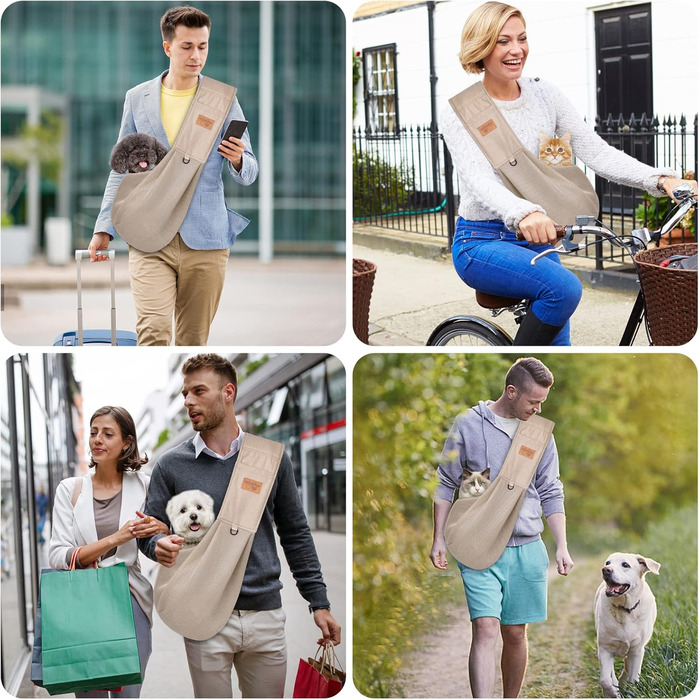 Сумка-переноска для собак з дихаючої сітки, регульований ремінь, сумка з кишенею, переноска для собак для подорожей на відкритому повітрі (Бежевий-L)