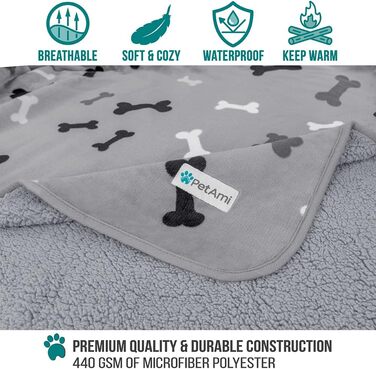 Водонепроникна ковдра для собак PetAmi Sherpa Fleece XL, двостороння, м'яка мікрофібра, плед для котів, захист меблів, для середніх і великих собак