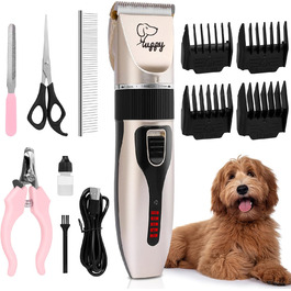 Професійна машинка для стрижки собак, тиха, для довгого та густого волосся, електрична, бездротова, акумуляторна, для собак, котів, домашніх тварин, чорний / золотий