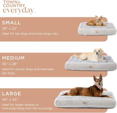 Ліжко для домашніх тварин TOWN & COUNTRY CuddleTown, водовідштовхувальна подушка, знімний чохол, машинне прання, м'яке та заспокійливе, синє/бежеве, розмір S, 71×56×10 см
