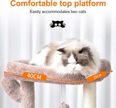 Кігтеточка-комплекс для котів Heybly HCT006SW, 100 см, з платформою, гротоподібною печерою та гамаками, коричнево-бежевий