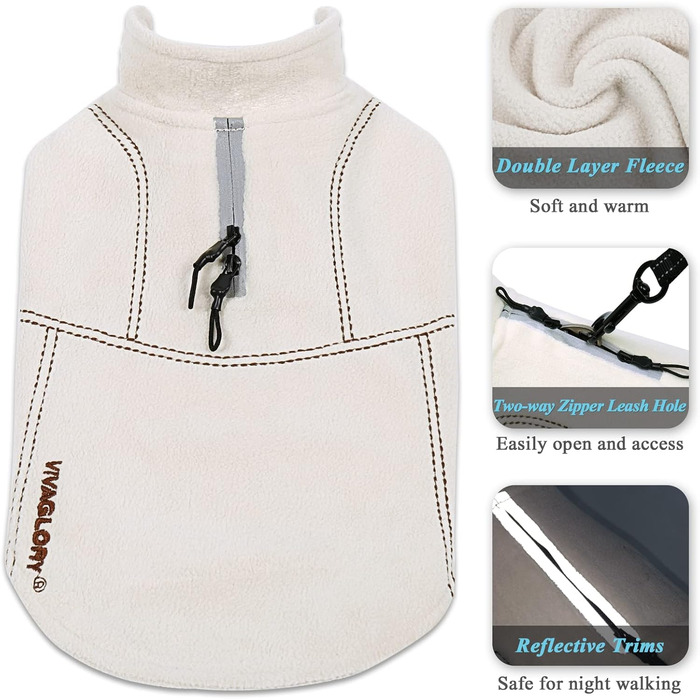 Зимовий теплий одяг для собак VIVAGLORY Softpad - флісовий теплий одяг з захистом живота, світловідбиваючий, регульований, бежевий, XXS (31-36см, 20см)