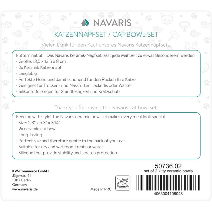 Набір мисок для котів Navaris (2 шт.) - кераміка, неслизькі, для води та корму, можна мити в посудомийній машині (рожевий)