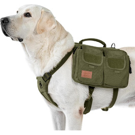 Шлейка для собак OneTigris з рюкзаком, Hoppy Camper 3.0, для кемпінгу та піших прогулянок, зелена, L