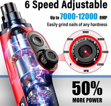 Шліфувальник кігтів для собак Casfuy Smarter Krallenschleifer 6-ступінчатий з LED-підсвіткою, тихий, перезаряджається, для собак та котів великих, середніх та малих порід (червоний)