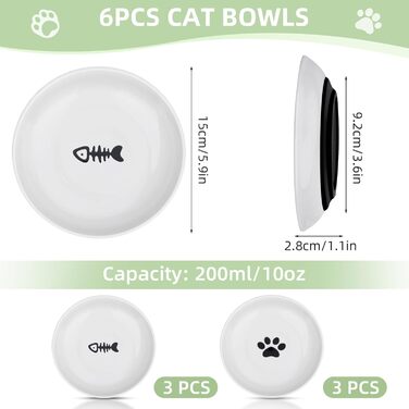 Набір мисок для котів Otauoaea з кераміки (6 шт.) з неслизьким дном, для полегшення втоми вусів, підходять для котів та собак