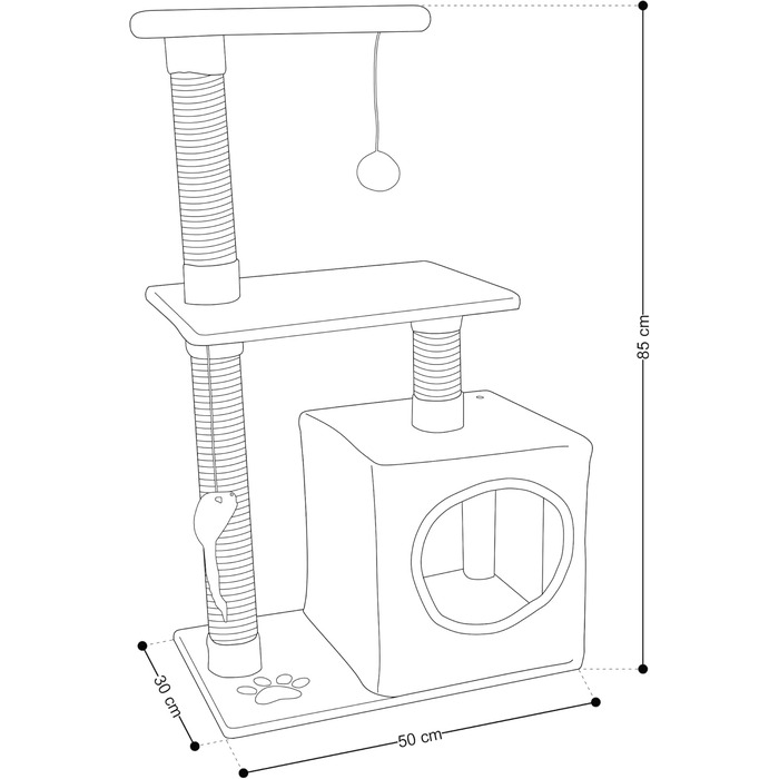 Дерев'яний комплекс для котів Beltom з огородженим будиночком, 85 см, бежевий