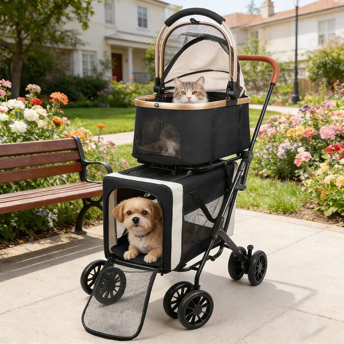 Візок для тварин, бугі для собак та котів, складний, чорний, до 20 кг