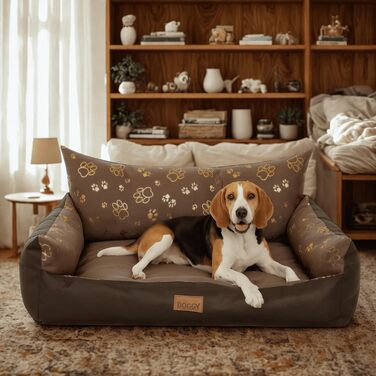Ліжко для собак - м'яке ліжко-корзина для собак, котів, маленьких, середніх та великих собак - подушка для собак, собаче ліжко-софа, лежанка для собак, місце для сну - 80x61 см - Колір: Коричневий з лапами XL - 80x61 см Коричневий з лапами