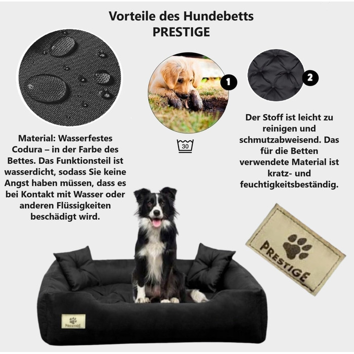 Кругле ліжко для собак середніх порід King Dog, 75 x 65 см, чорне, водонепроникне, з ортопедичним наповнювачем