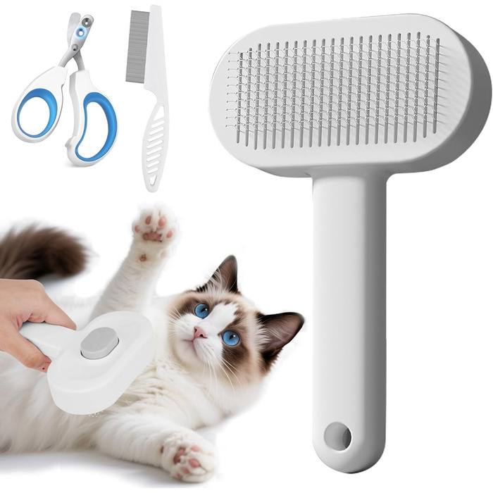 Набір для догляду за тваринами Okiki 3 в 1: щітка для собак і котів, ножиці для обрізання кігтів, гребінець від бліх – для довгої та короткої шерсті, сумісний зі шкірою