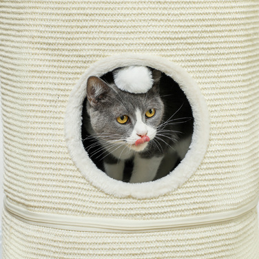 PawHut Scratching Barrel, Бочка для кішок висотою 69 см з 2 отворами, Play Ball, Подільне котяче дерево, Cat Tower для кішок до 5 кг, Cream White | Аосом