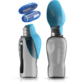 Набір для собак 2 шт: велика складана пляшка для води 800 мл та щітка для зубів | Пляшка для собак преміум-якість, блакитна, 800 мл