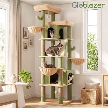 Комплекс для котів Globlazer XXL 204 см з платформами, будиночками та іграшками - подрябка для великих котів (зелений)