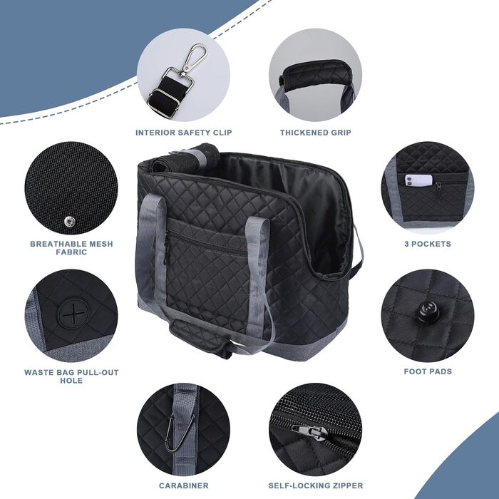 Сумка-переноска для собак та котів, чорна, дихаюча, з кишенями, для маленьких собак, цуценят, кроликів, миючий матеріал