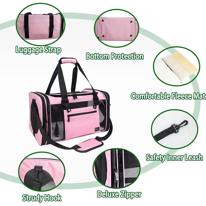 Транспортна переноска для котів та собак середніх розмірів, складна, M, Magenta