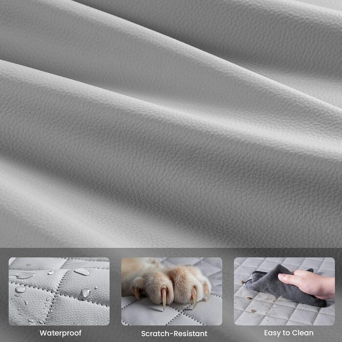 Плед для собак у машину Pecute з жорсткою основою, 133*62 см, сірий. Захист сидіння, антиковзаюча поверхня, до 150 кг. 3-в-1: збільшення сидіння, чохол, сітка для собак. Водонепроникний, антицарапин, текстура софи.