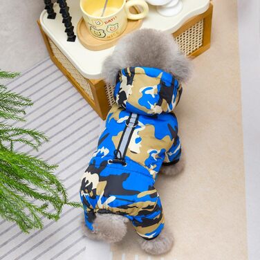 Теплий зимовий куртка-комбінезон для собак Izefia, блакитний, бавовна, для маленьких та середніх собак, XXL (довжина спини 37 см)