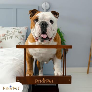 Сходинки для собак PRIORPET з берези з захисним бар'єром - регульована висота до 94.5 см - складаються - антиковзке покриття - для собак до 23 кг - колір: горіх