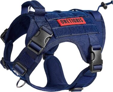 Тактична шлея для собак OneTigris FIRE WATCHER, 1000D нейлон, з ручкою та 2 D-кільцями, синя, розмір S