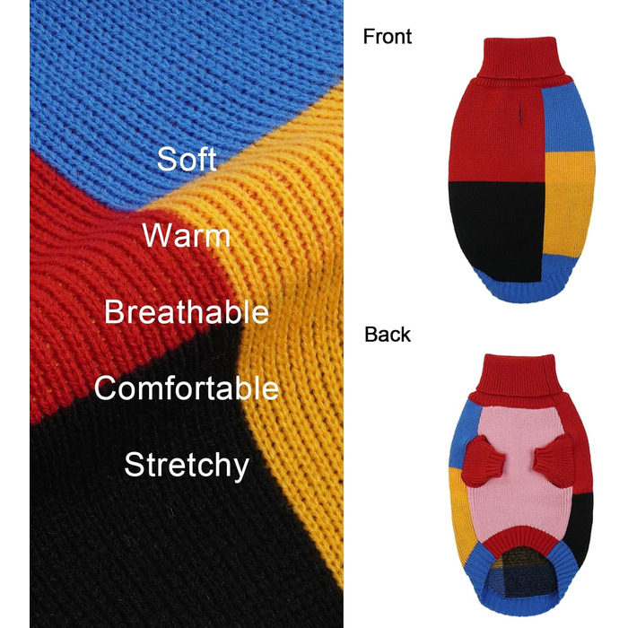 Вовняний пуловер для собак Hjumarayan, вінтажний стиль, отвір для повідка, блоковий колір, пуловер з коміром-стійкою для маленьких собак, теплий, червоний S