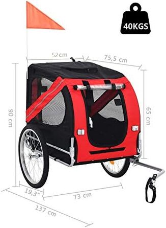 Фарм-причіп для собак Homewell, вантажопідйомність 40 кг, 2-в-1 для дитячої коляски, складаний, з швидким кріпленням, велосипедний ковш (Червоний + Чорний)