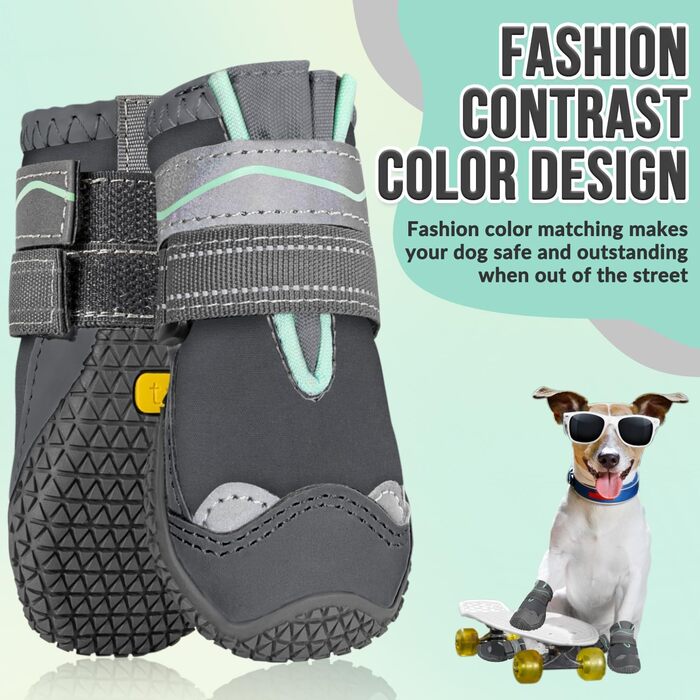Чоботи для собак SlowTon, захист лап, 4 шт. Дихаючі собачі чоботи для активного відпочинку на вулиці з неслизькою підошвою, регульованою застібкою-липучкою, відбиваючими елементами. Підходять для собак маленьких, середніх та великих порід. Колір: Чорний. 