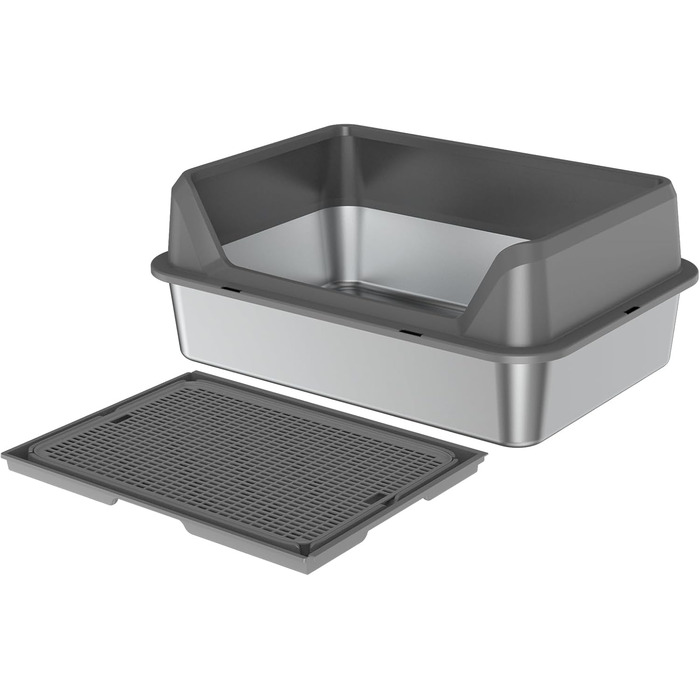 Котлочистка Euakee з нержавіючої сталі з кришкою, XL велика для великих котів, з високими бортиками, лотком та педаллю, антипригарна, вологостійка, легко миється