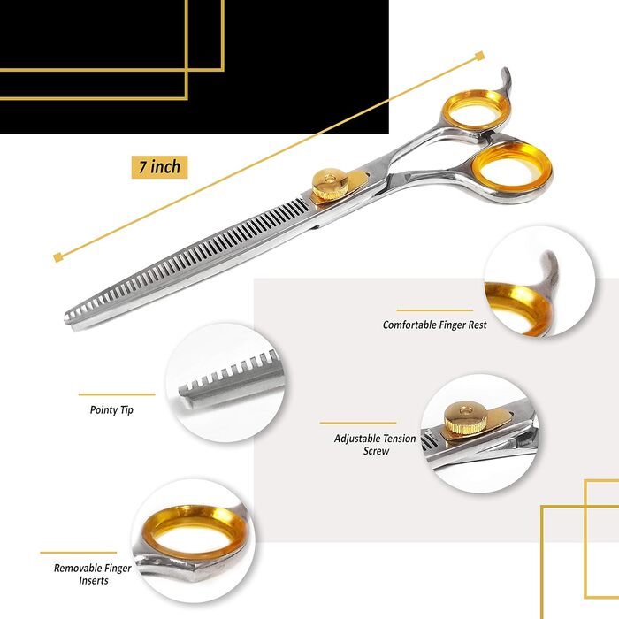 Професійні філірувальні ножиці Sharf Gold-Touch для тварин, 17,8 см, 46 зубців, з японської сталі 440C, для грумінгу шерсті, загострені кінці