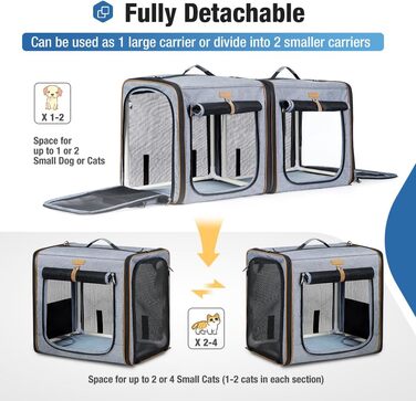 Транспортна переноска для собак та котів середнього розміру 2-в-1, сіра (XL)