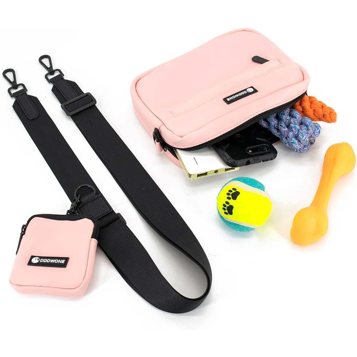 Сумка для ласощів для собак COOWONE: водонепроникна сумка для прогулянок з диспенсером для собачих екскрементів (Рожева)