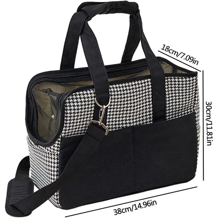 Чорна сумка-переноска для тварин з бавовняного канвасу, зручна для подорожей, з блискавкою