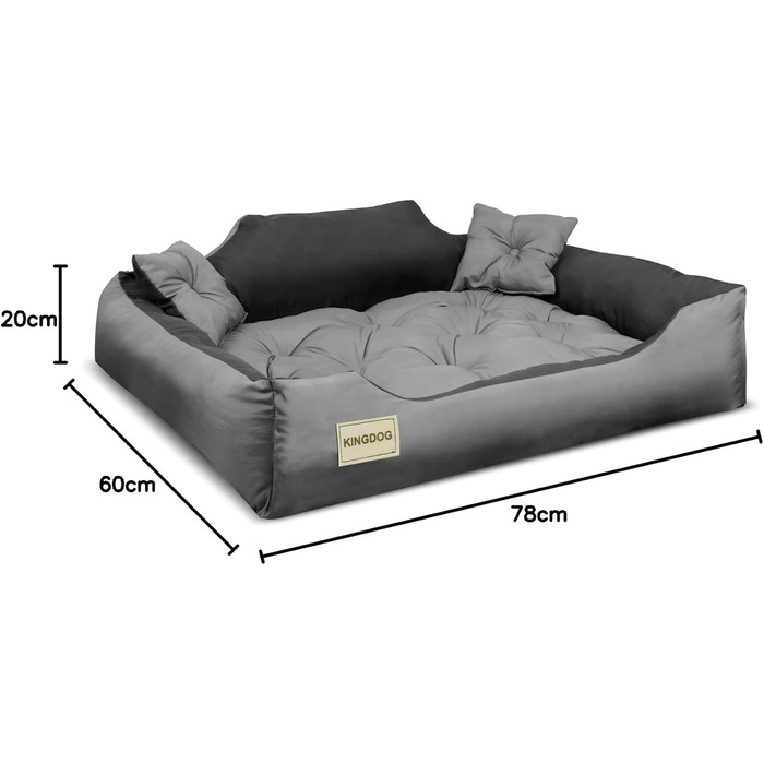Ліжко для собак та котів KingDog з мікрофібри з двома подушками, корзина для собак, ліжко для домашніх тварин, миється, водонепроникний матеріал (розміри: 100x80 см / 115x95 см, сірий/чорний)