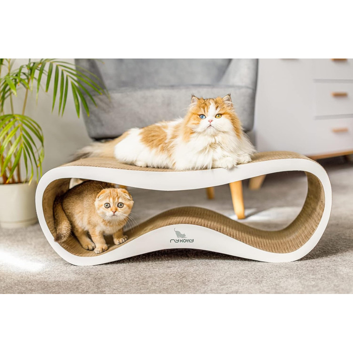 myKotty LUI Дизайнерський картонний кігтеточка для котів, білий, 75x25x26 см – екологічний, безпечний, для ігор, відпочинку та захисту меблів
