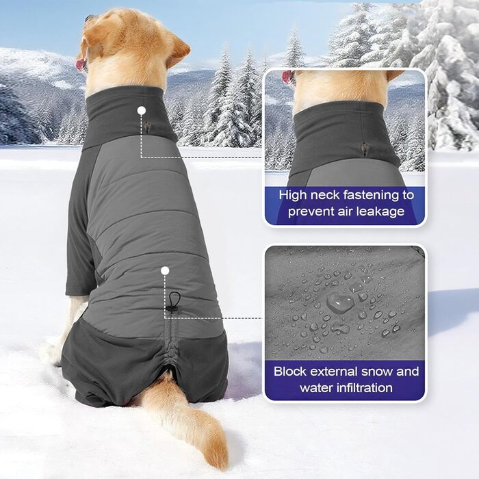 Водонепроникний зимовий теплий одяг для собак середніх та маленьких порід, високий комір, для прогулянок, халуп, кемпінгу (Сірий, XL)