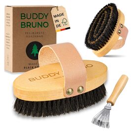 Щітка для короткошерстих собак і котів BUDDY BRUNO з натуральною щетиною, преміум для щоденного догляду за шерстю, з очищувачем, вироблено в Німеччині