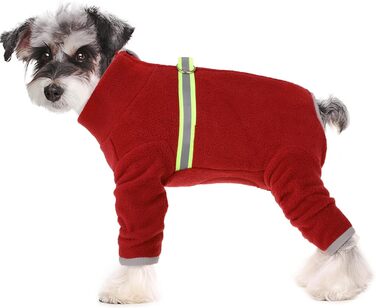 Теплий зимовий одяг для маленьких собак: теплий зимовий костюм, м'який фліс з світловідбиваючим блискавкою, комбінезон для собак, піжама для цуценят, костюм, одяг (Червоний, L)