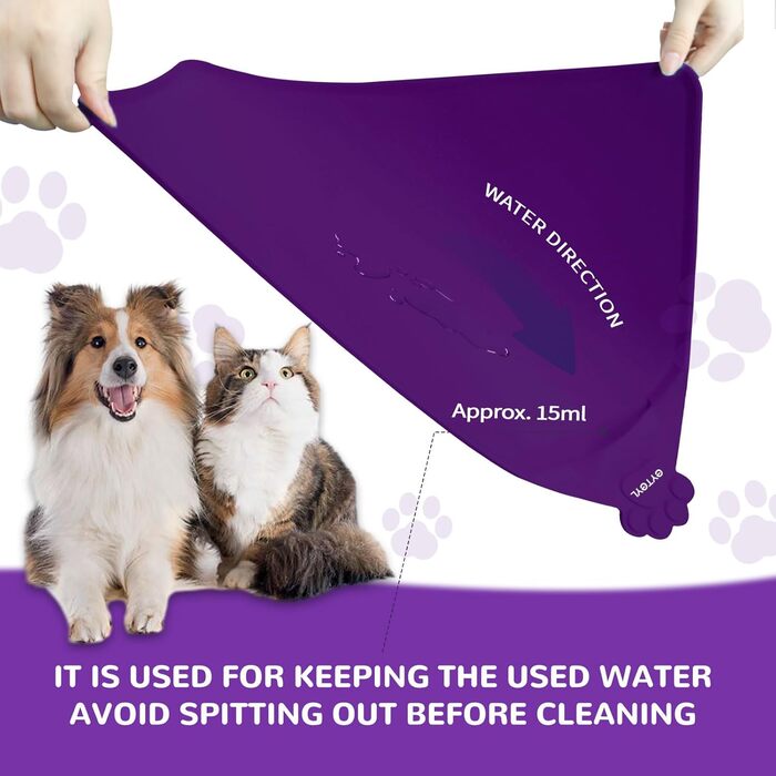 Водонепроникний килимок для годування домашніх тварин з високими бортиками, 55 x 38 см, силіконовий, нековзний, для собак, котів, запобігає розливу води (фіолетовий, 30x48 см)