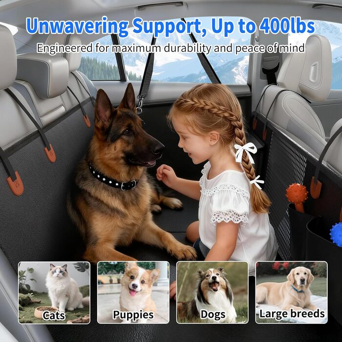 Захист для заднього сидіння автомобіля для собак, жорстка підставка, водовідштовхувальний чохол, преміум-якість, PU-шкіра, для авто/SUV/малого пікапа