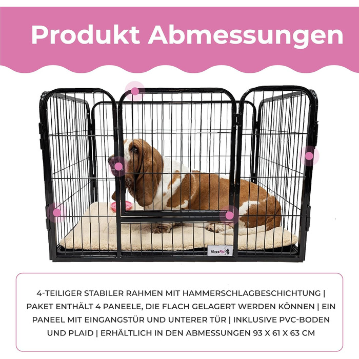 MaxxPet вольєр для цуценят із підлогою, складаний манеж для собак, регульований, 4 панелі, 93x61x63 см, чорний
