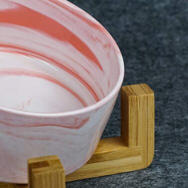 Миска для собак SP SEMPRE з кераміки з бамбуковим тримачем, піднята миска (подвійний розмір 13,5 см, рожевий мармур)