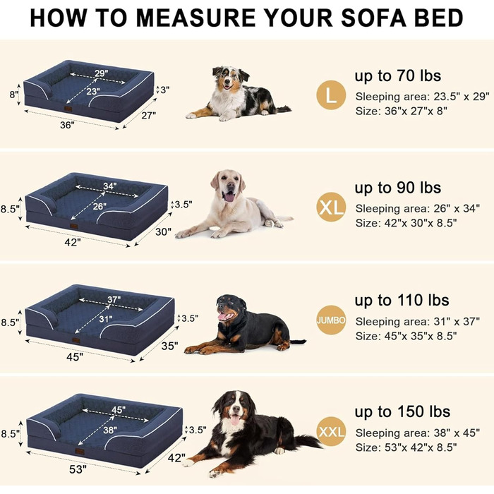 Ортопедичне водонепроникне ліжко для собак великих порід, Memory Foam, XL ліжко з бортиками, піна-яйце, антиковзаюча підкладка, Jumbo лежанка для собак, великий розмір, 114 x 91 x 22 см, Колір: Морська хвиля