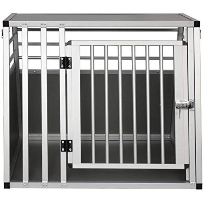 Транспортна переноска для собак EUGAD, алюміній, 80x65x65 см, сіра. Підходить для великих та середніх собак, котів. Для автомобіля, дому, подорожей. Легко мити, стабільна конструкція.