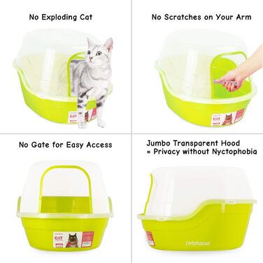 Великий туалет для котів Petphabet з кришкою, 63x48x43 см, XXL, зелений, для великих порід