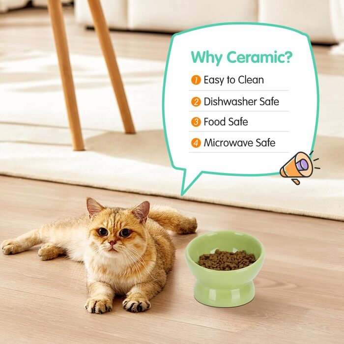 Керамічні миски для котів Nobleza (2 шт.) з нахилом 15° - антиблювотні миски для корму та води, підходять для котів та маленьких собак, білий колір