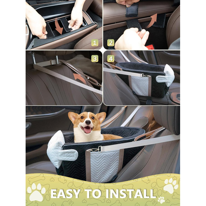 Автокрісло для собак маленьких порід, переносне автокрісло з м'яким, пральним подушками, для консолі авто, чорне (до 5,9 кг)