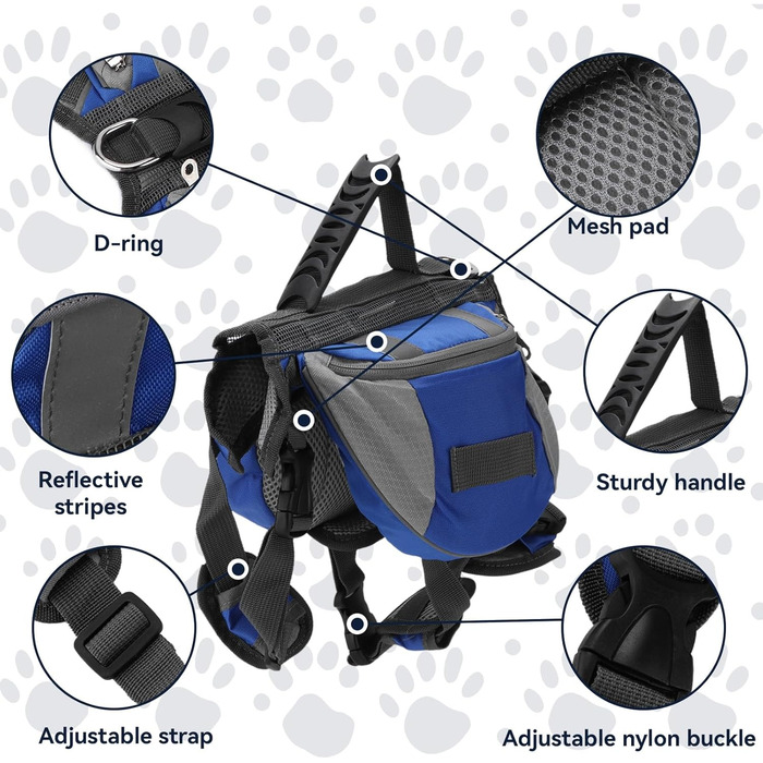 Рюкзак для собак Cyrank, набір посуду, жилет для собак, сумка для спорядження, рюкзак для собак, сумка для подорожей з відбиваючими смугами, жилет для собак Cyrank для великих собак (M)