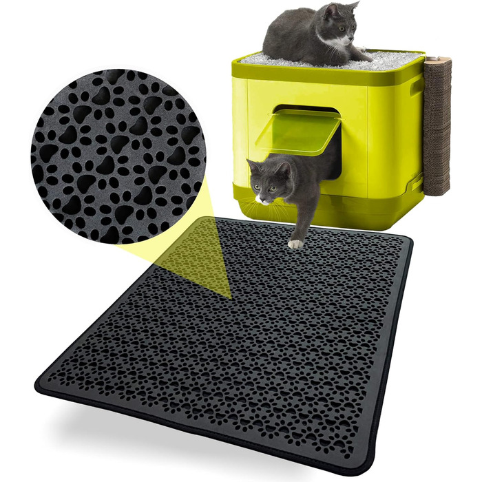 Килимок під лоток для котів, чорний 60x74 см, двошаровий, з EVA, водонепроникний, великий розмір