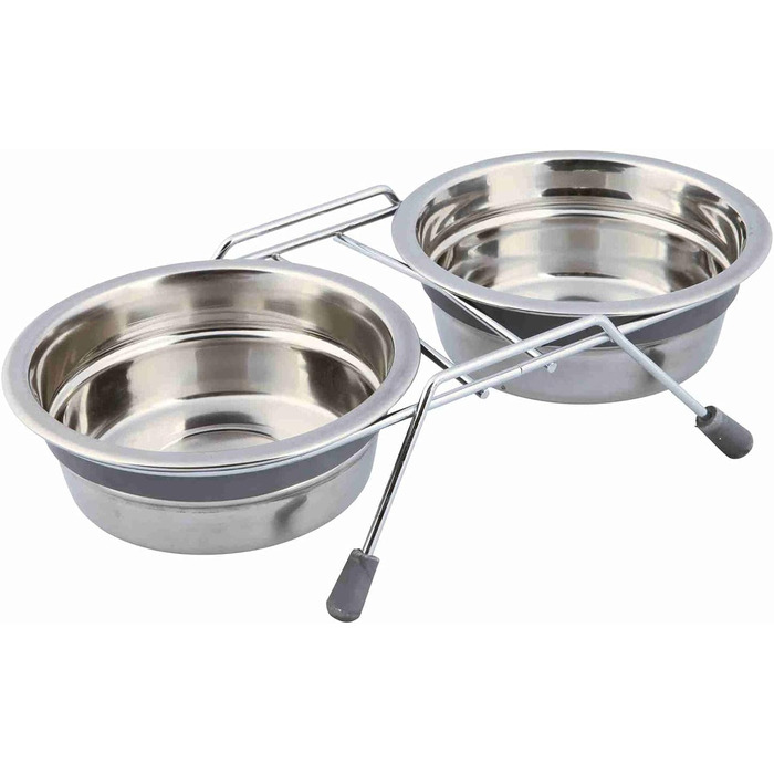 Набір мисок TRIXIE з захистом від перекидання, нержавіюча сталь, 2 шт по 1,5 л, сірий